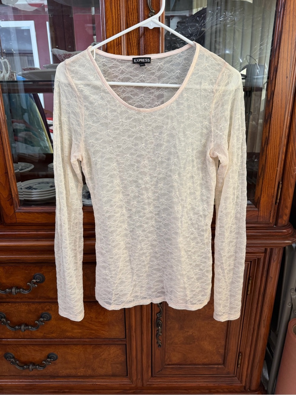 Express Sheer Lace Long-Sleeve Top